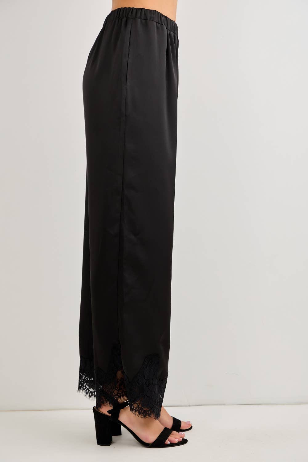 LACE TRIM SATIN PANTS