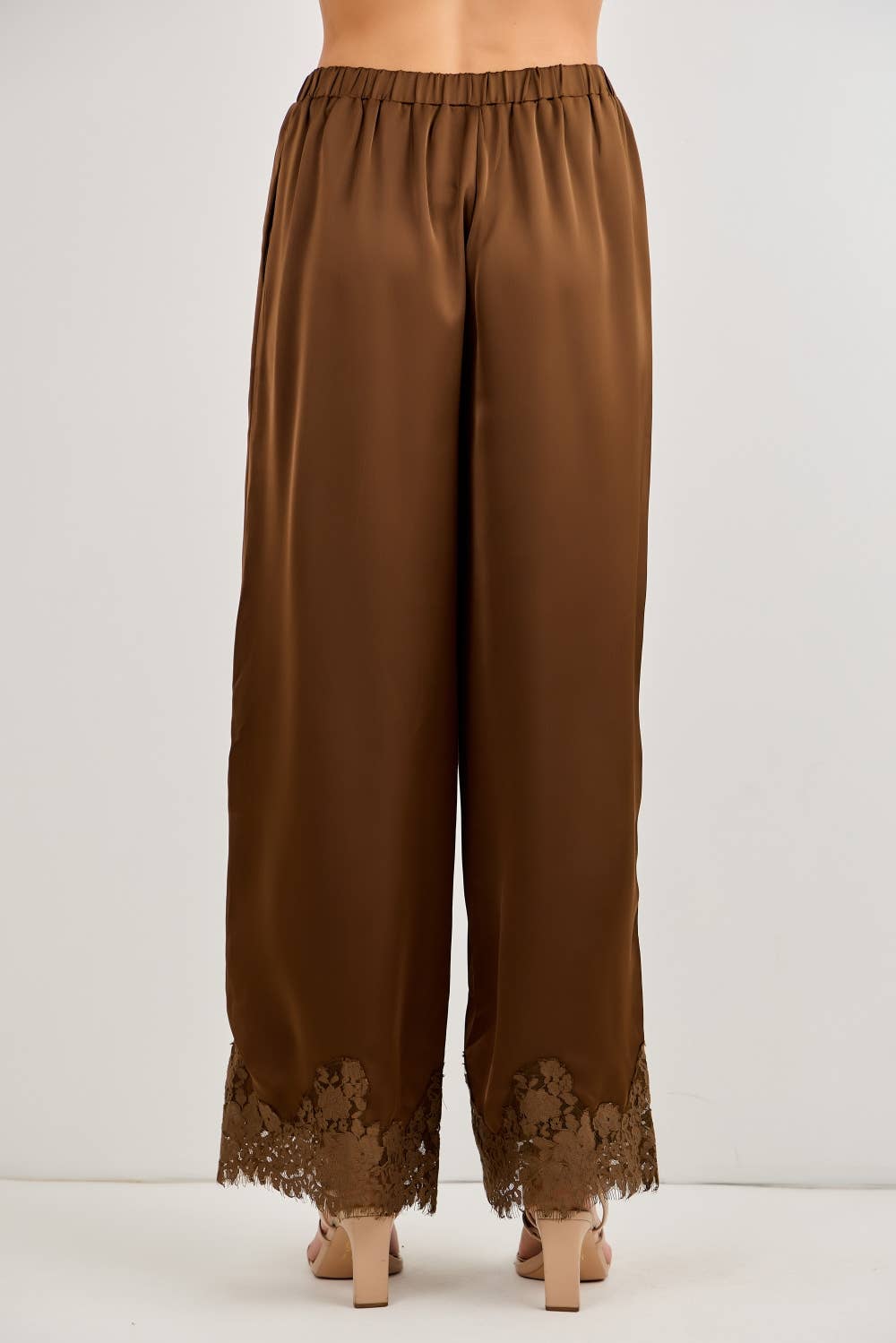 LACE TRIM SATIN PANTS