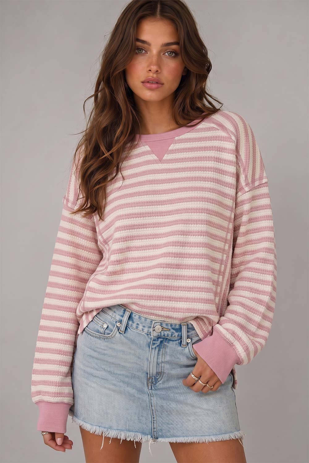 Pink Stripe Waffle Top