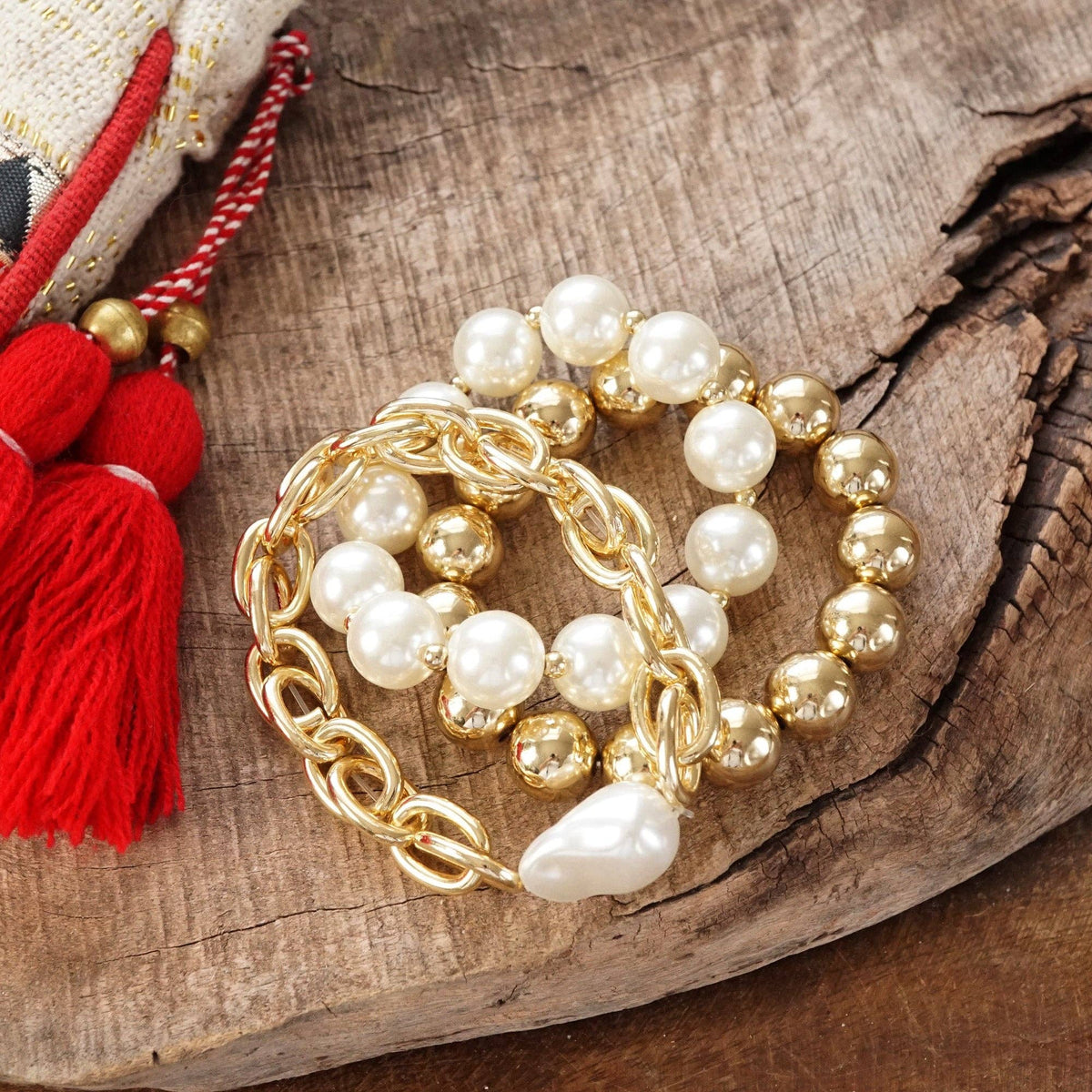 Chunky Chain and beads bracelet set