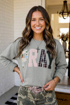 PRAY Plaid Letter Patchwork Sweatshirt