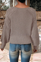 Mixed Texture Knit Button V Neck Sweater Cardigan (S-XL)