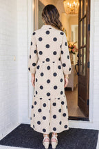 Polka Dot Button Front Casual Shift Midi Dress (S-XL)