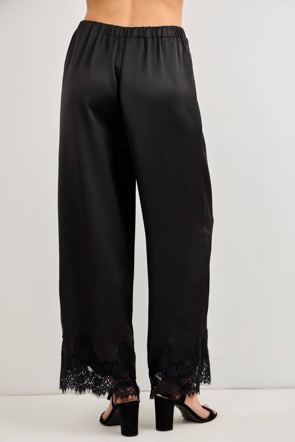LACE TRIM SATIN PANTS