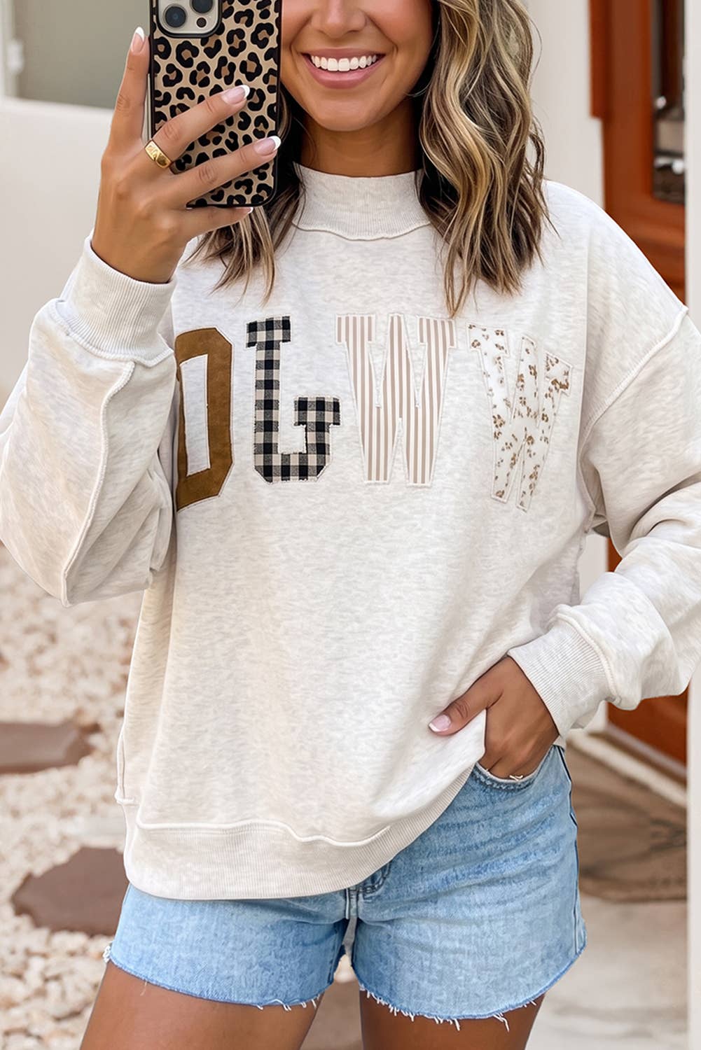WWJD Embroidered Patch Mock Neck Sweatshirt