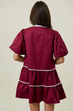 PUFF SHORT SLEEVE TIERED MINI DRESS - 28227D