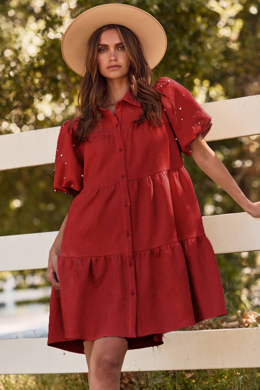 Tiered Suede-textured Shirt Dress