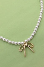 PEARL CHAIN BOW CHARM NECKLACE
