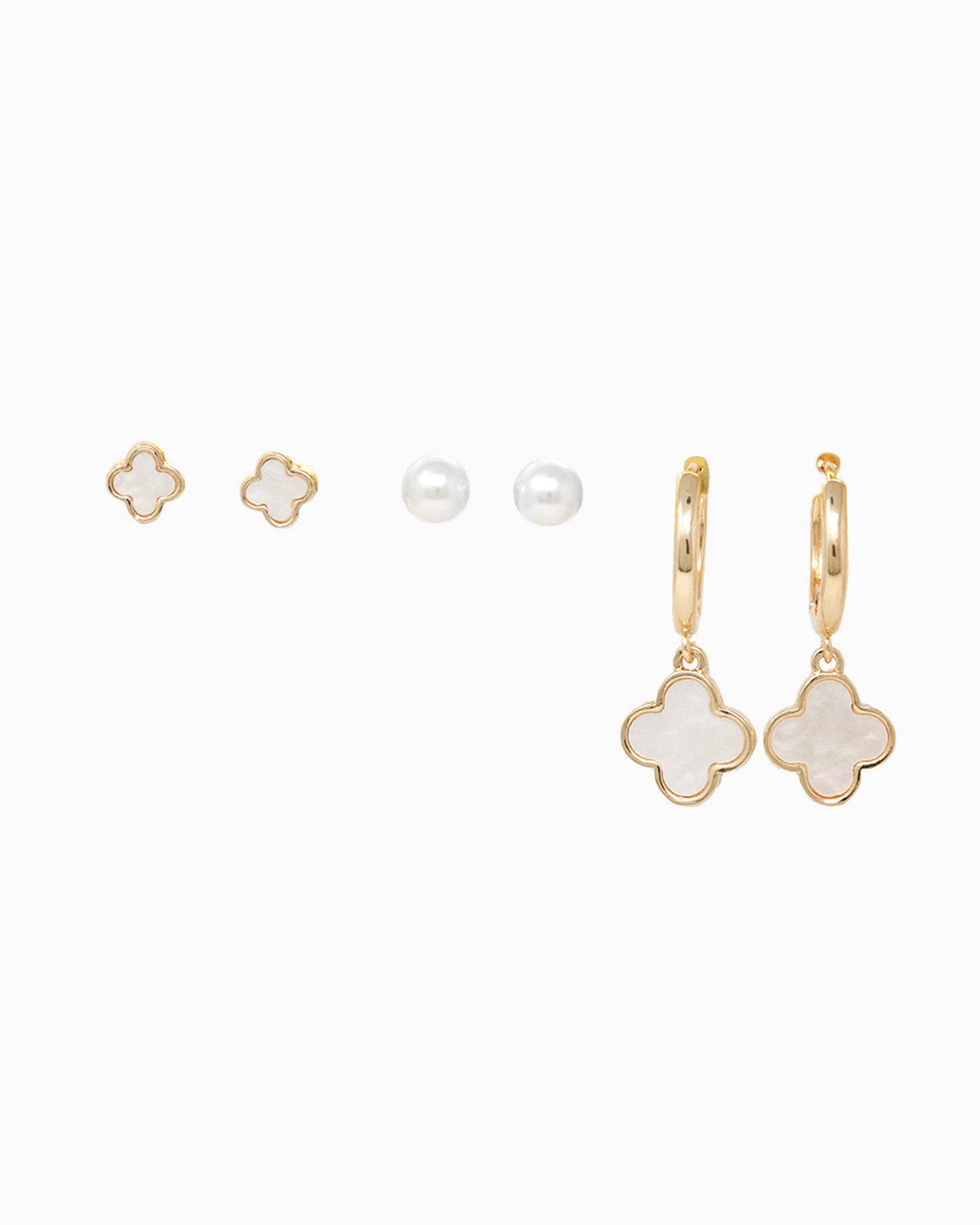 Mother of Pearl Clover Earring Set of 3