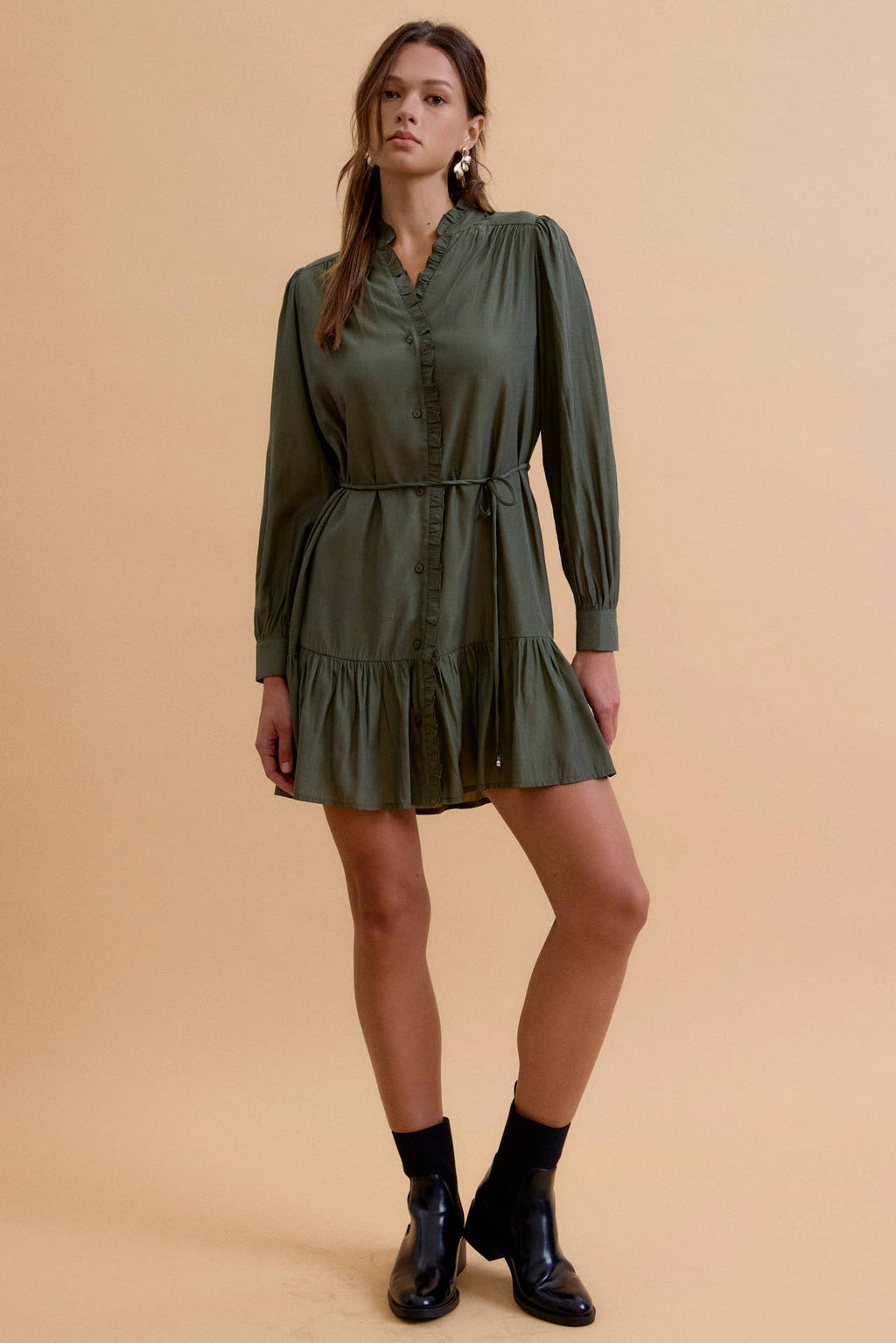 RUFFLED MINI SHIRT DRESS