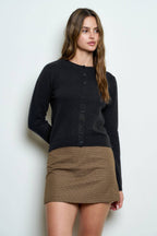 ROUND NECK BUTTON DOWN LONG SLEEVE CARDIGAN