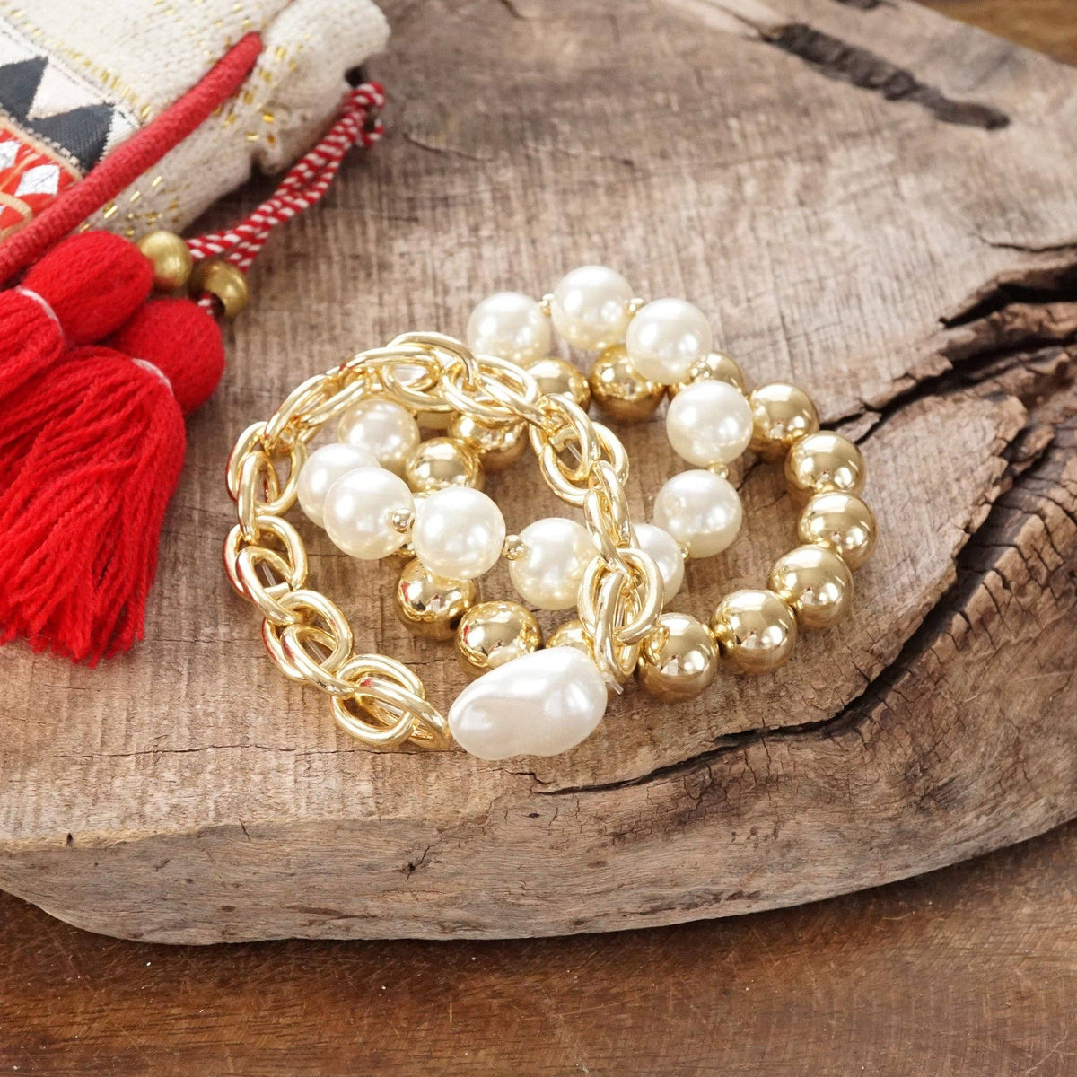 Chunky Chain and beads bracelet set