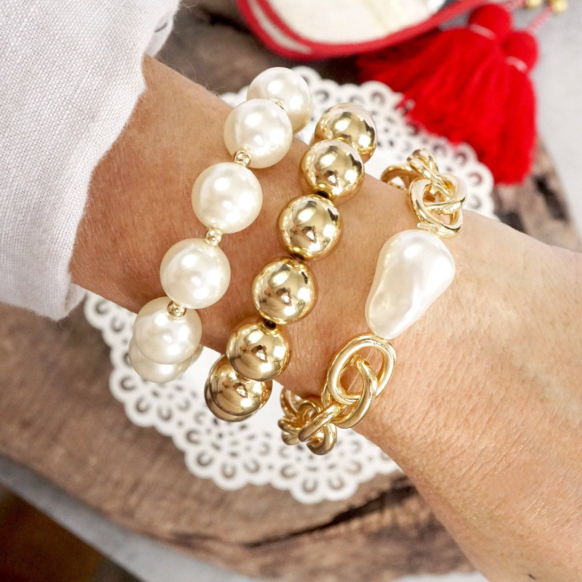 Chunky Chain and beads bracelet set