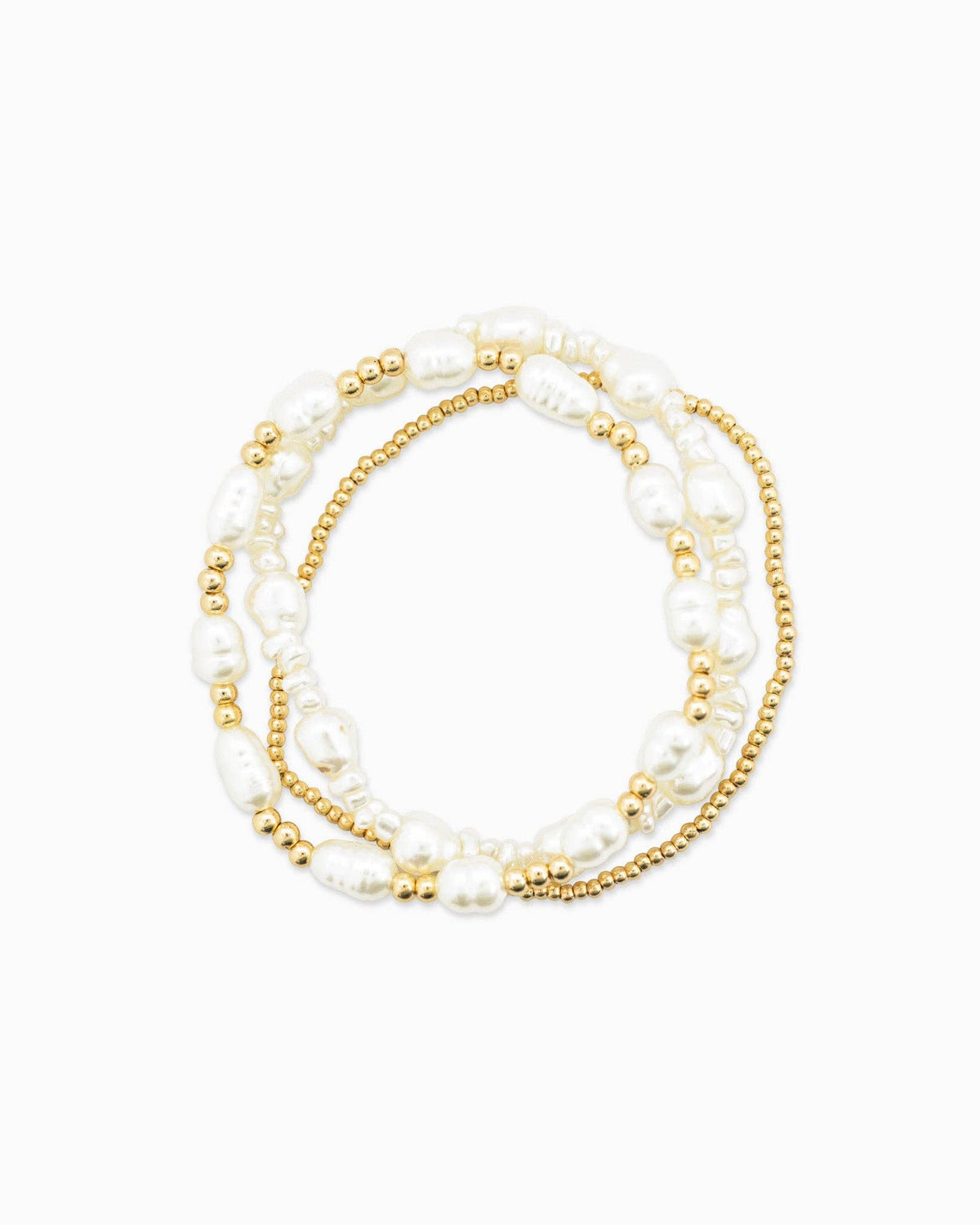 Pearl Gold Bead Mix Stretch Bracelet Set of 3