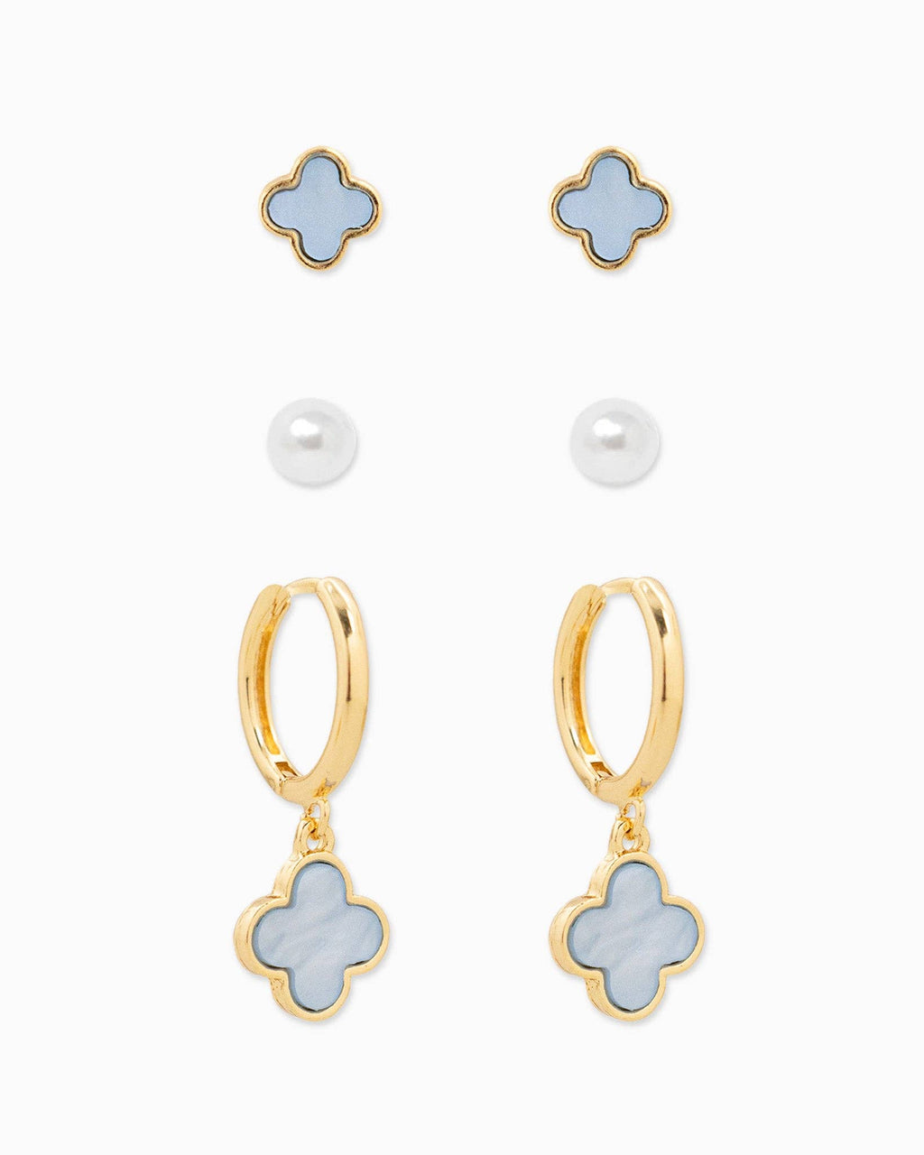 Mother of Pearl Clover Earring Set of 3