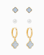Mother of Pearl Clover Earring Set of 3