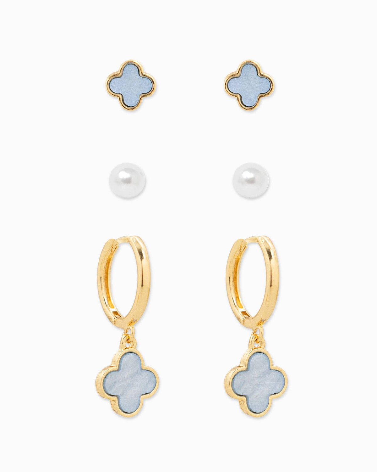Mother of Pearl Clover Earring Set of 3